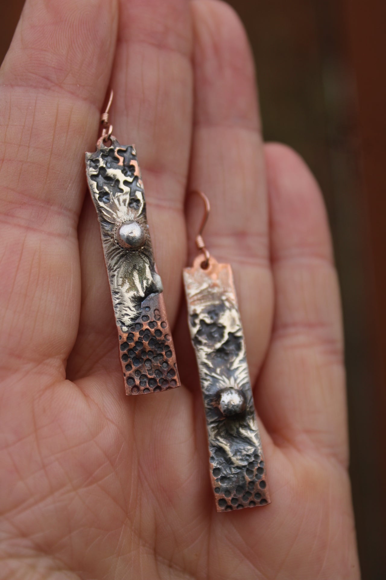 Silver/Copper Landscape Bar Earrings