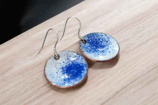 Blue and White Domed Earrings