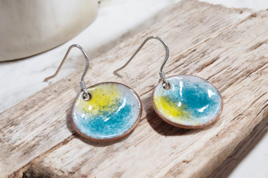 Turquoise and Yellow Domed Earrings