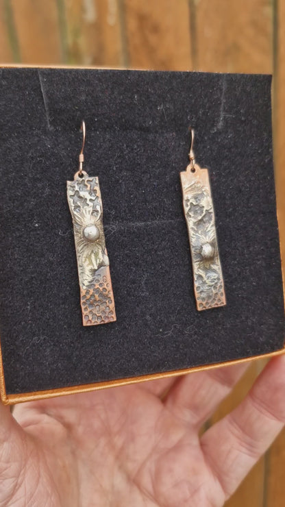 Silver/Copper Landscape Bar Earrings