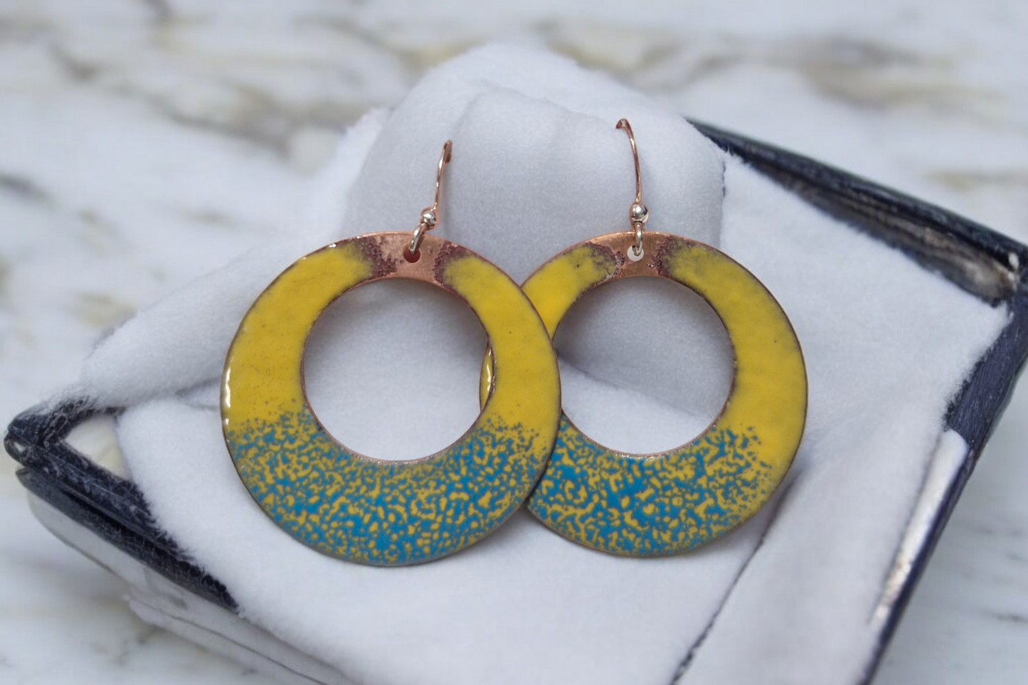 Teal and Yellow Blend Hoops 💛