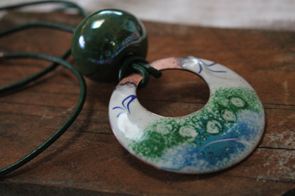 Verde y Mar – Handmade Copper Necklace with Enamel Pendant & Spanish Ceramic Bead | Boho Statement Jewellery | 7th Anniversary Copper Gift