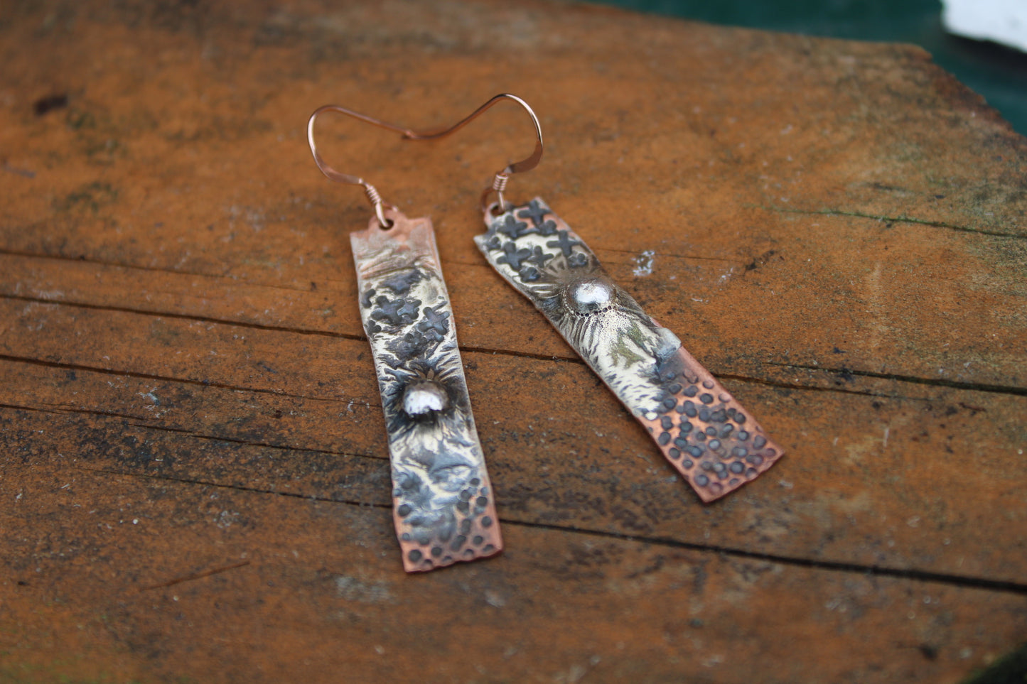 Silver/Copper Landscape Bar Earrings