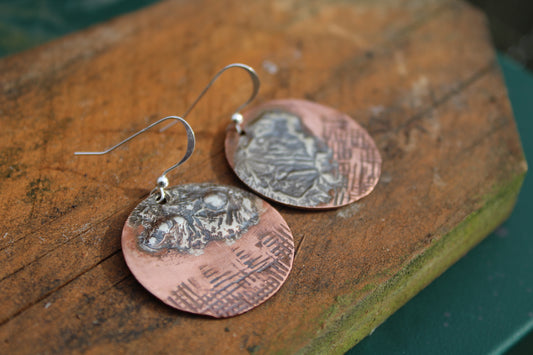 Silver and Copper Landscape Earrings